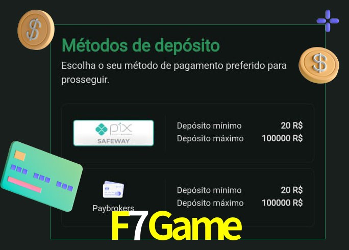 O cassino F7Game oferece uma grande variedade de métodos de pagamento